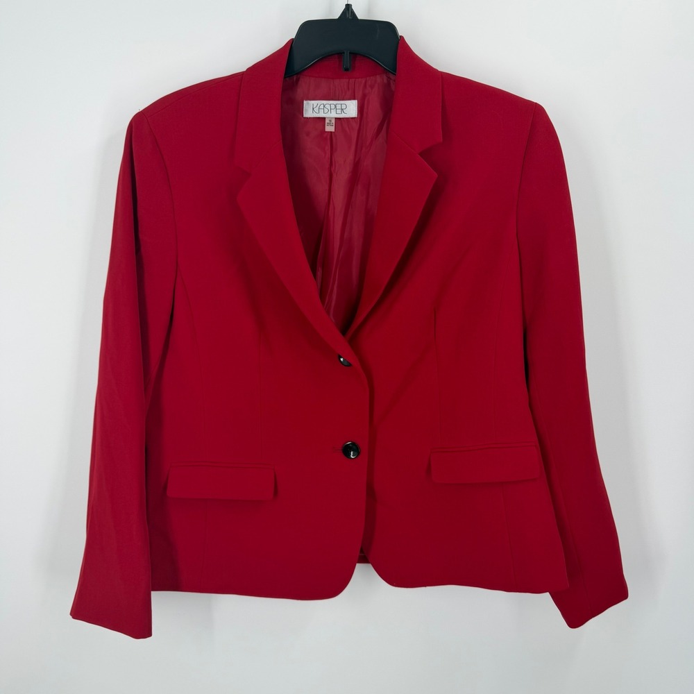 Kasper Blazer Jacket Women 16 Red Two Button Long Sleeve Lined